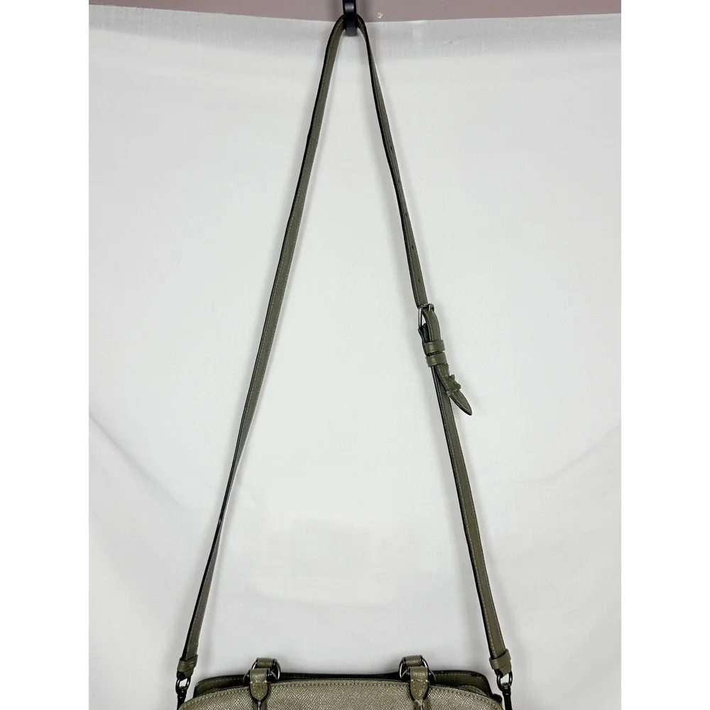 COACH Mini Lillie Carryall Crossgrain Leather Satchel Crossbody Dark Olive Green